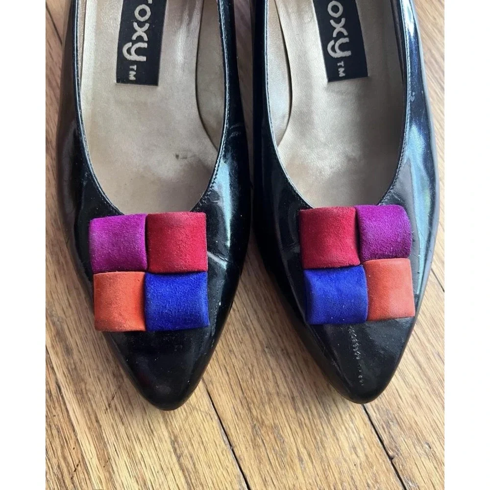 Vintage 1980s Proxy Black And Multicolor Patent Leather Pumps‎ Size 8-8.5